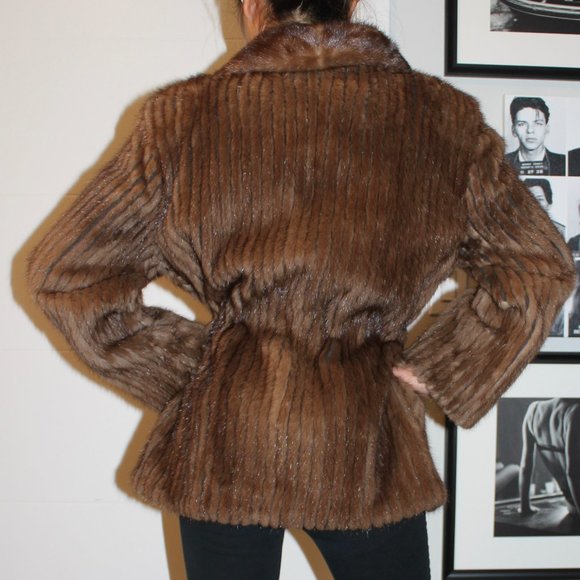 CORDED MINK FUR JACKET WITH LEATHER CINCH BELT - Picture 6 of 10
